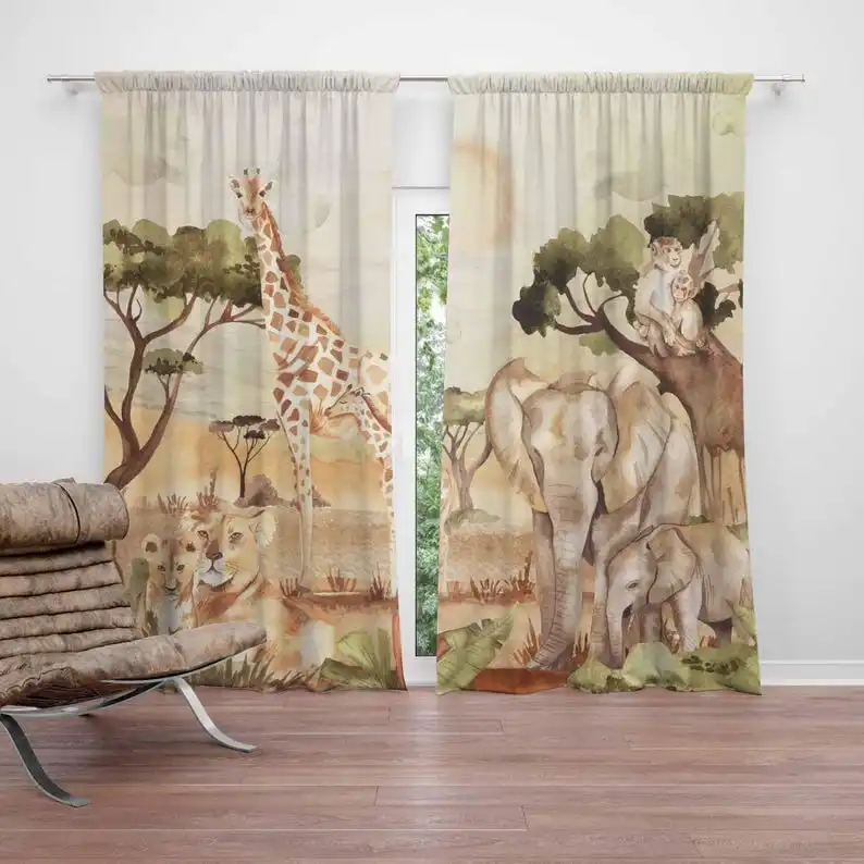 Mom and Baby Curtains Safari Animals Nursery Decor Kids Bedroom Playroom Black Out Baby Room Curtains Living Room Curtain