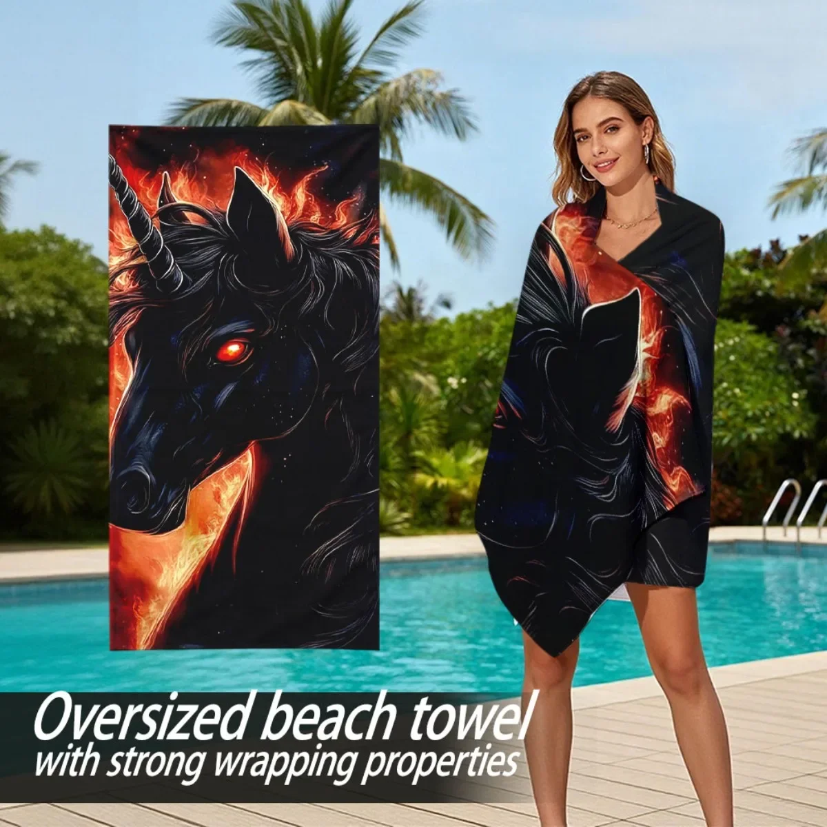 Oversized Unicorn Print Beach Towel for Women Large Wrap Bathing Towel with Strong Wrapping Properties