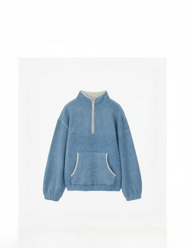

TheBarnnet Fce Lined Hoodie f Zipper Korean Sle Women's Plu Sweatirt Warm Regular Fit Long Sve Pure Color