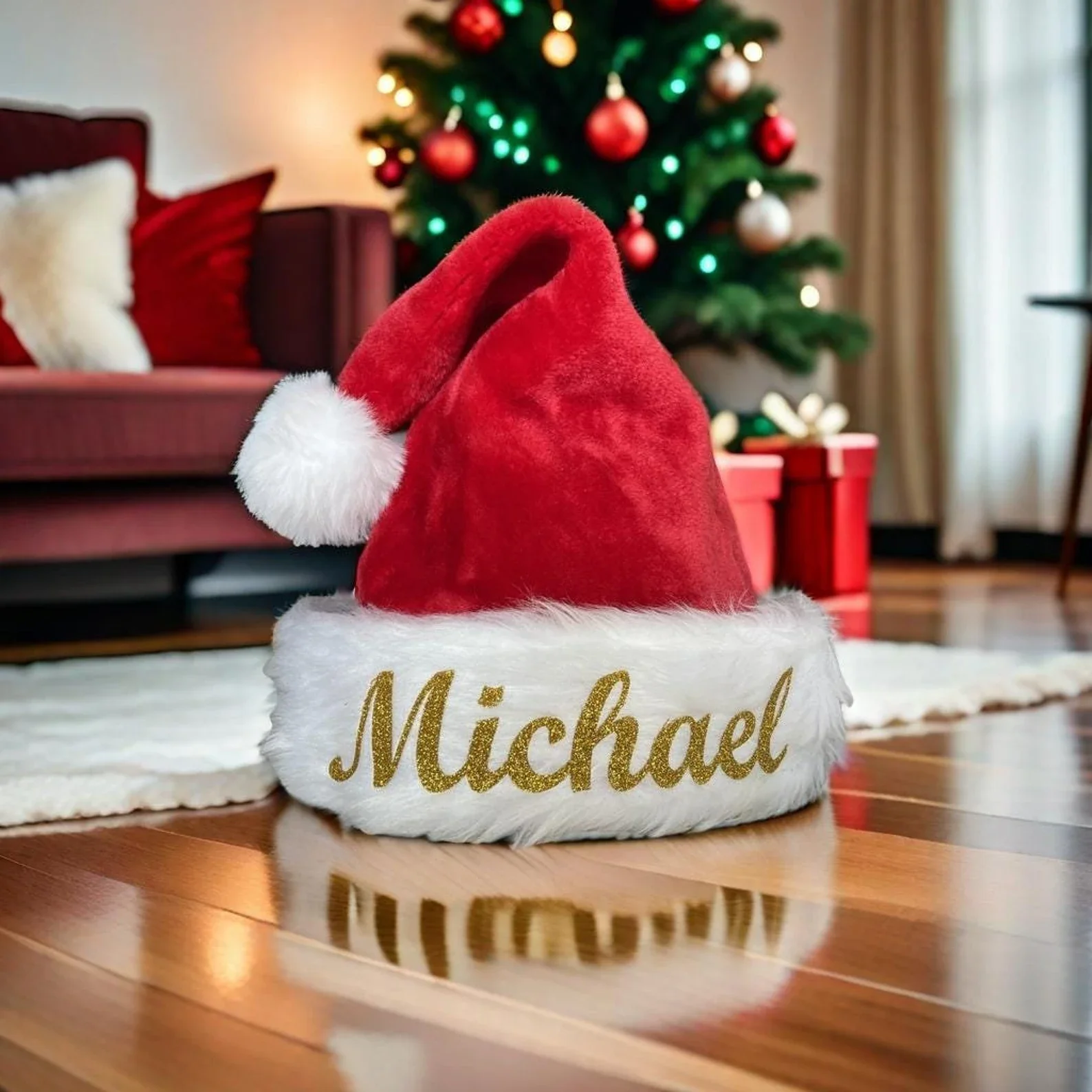 Personalized Family Santa Hat, Custom Name Santa Hats, Red Santa Hat, Christmas Decor Custom Santa Hats for kids