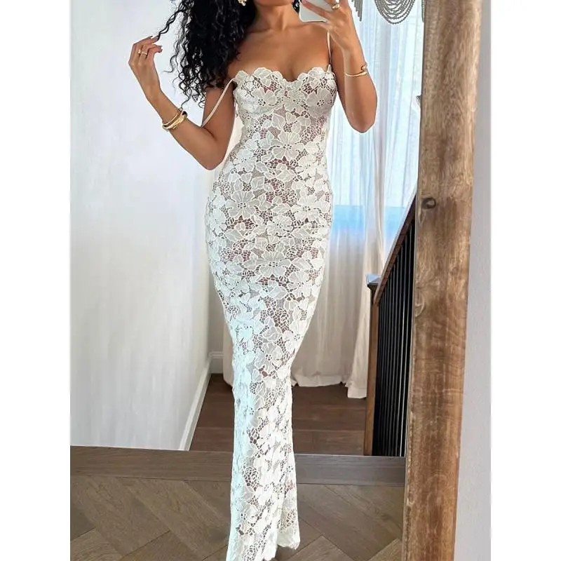 

Long Dresses Woman Summer Streetwear Fashion Lace Backless Split Elegant Spaghetti Strap Elegant And Beautiful Women's Dresses