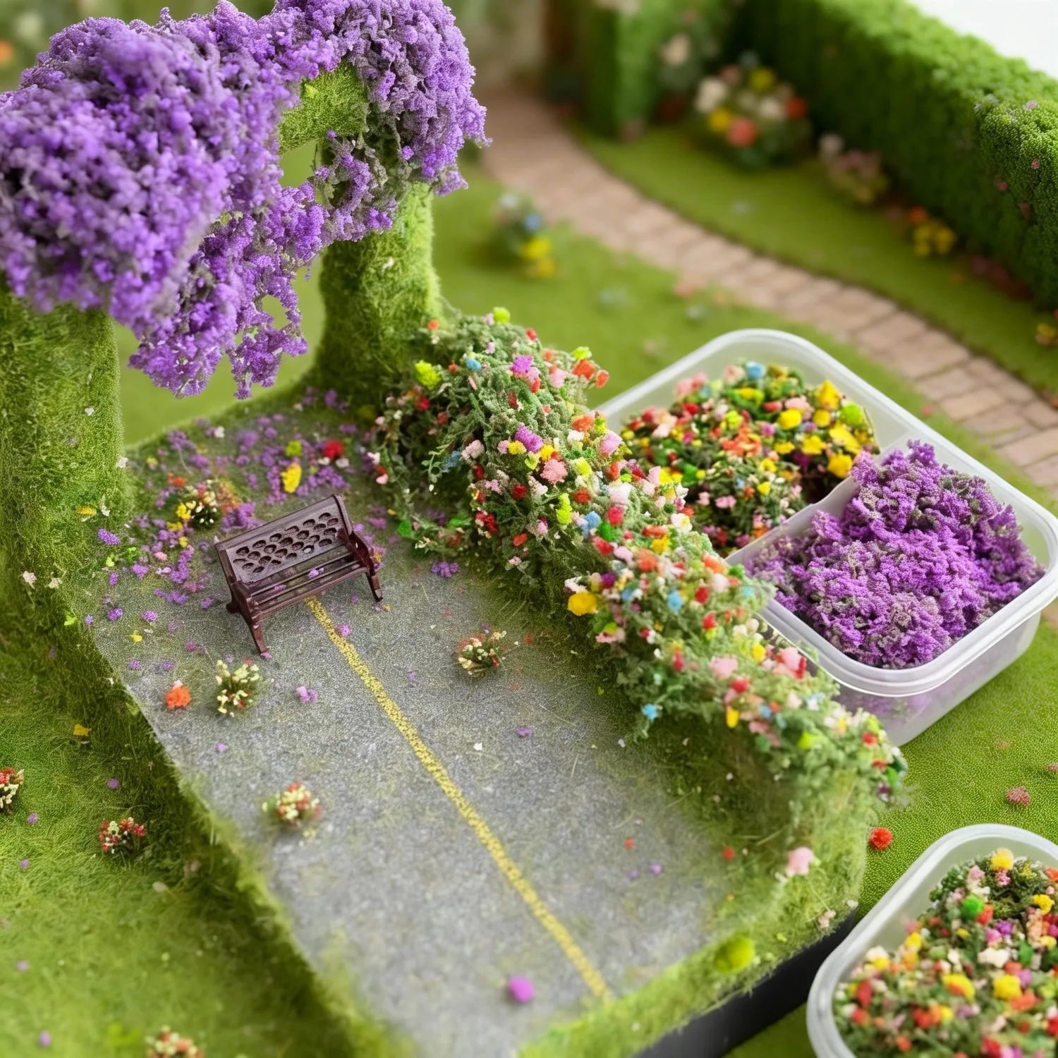 2-Color Static Miniature Model Colorful Flower Moss Vines, Simulation Vine with Storage Box Perfect for Gardens Ailway Layouts
