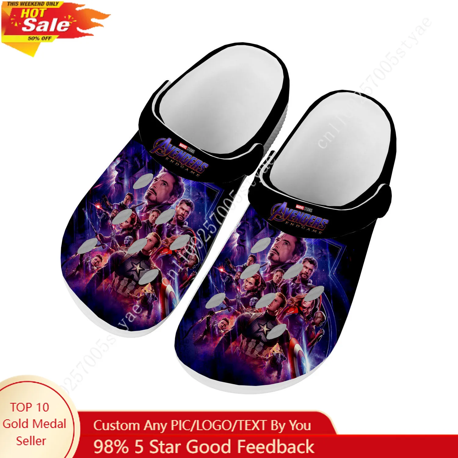 

Marvel Avengers Endgame Sandals Mens Women Water Shoes Home Garden Clogs Custom Made Beach Bath Breathable Hole Slippers