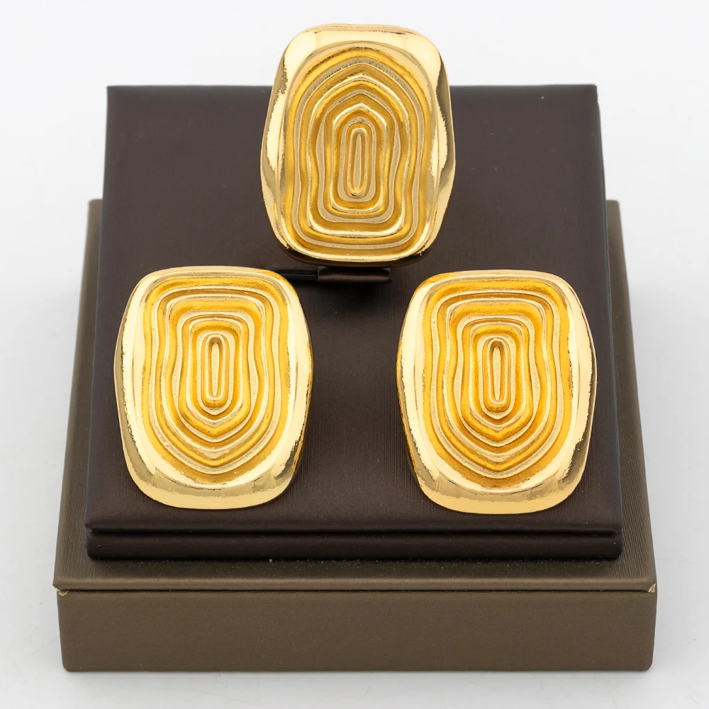 YM Modische Ohrringe, Schmuck für Frauen, 18 Karat vergoldet, Clip-Ohrringe und Fingerring, Party-Geschenk für afrikanisches Dubai, Kupfer-Schmuckset 4