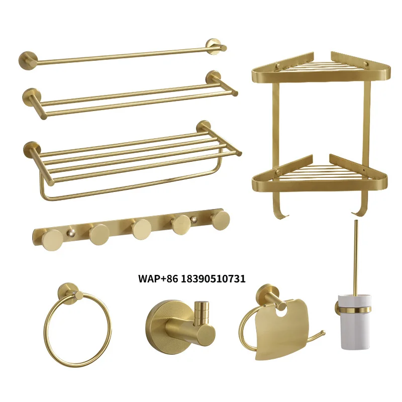 

Premium Hotel Luxury Brushed Gold 9-Piece Full Set Eco-Friendly Metal Bathroom Accessories Wall-Mounted Hardware Kit