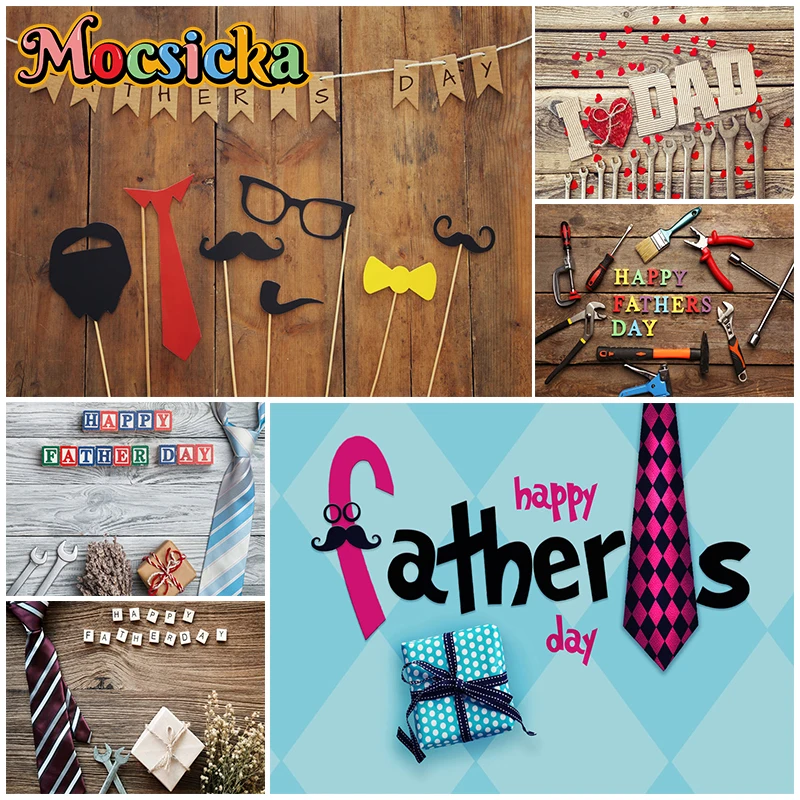 

Mocsicka Happy Father's Day Backgrounds Photography Tool Tie Gift Adult Man Dad Birthday Photo Backdrop Party Decorations Banner