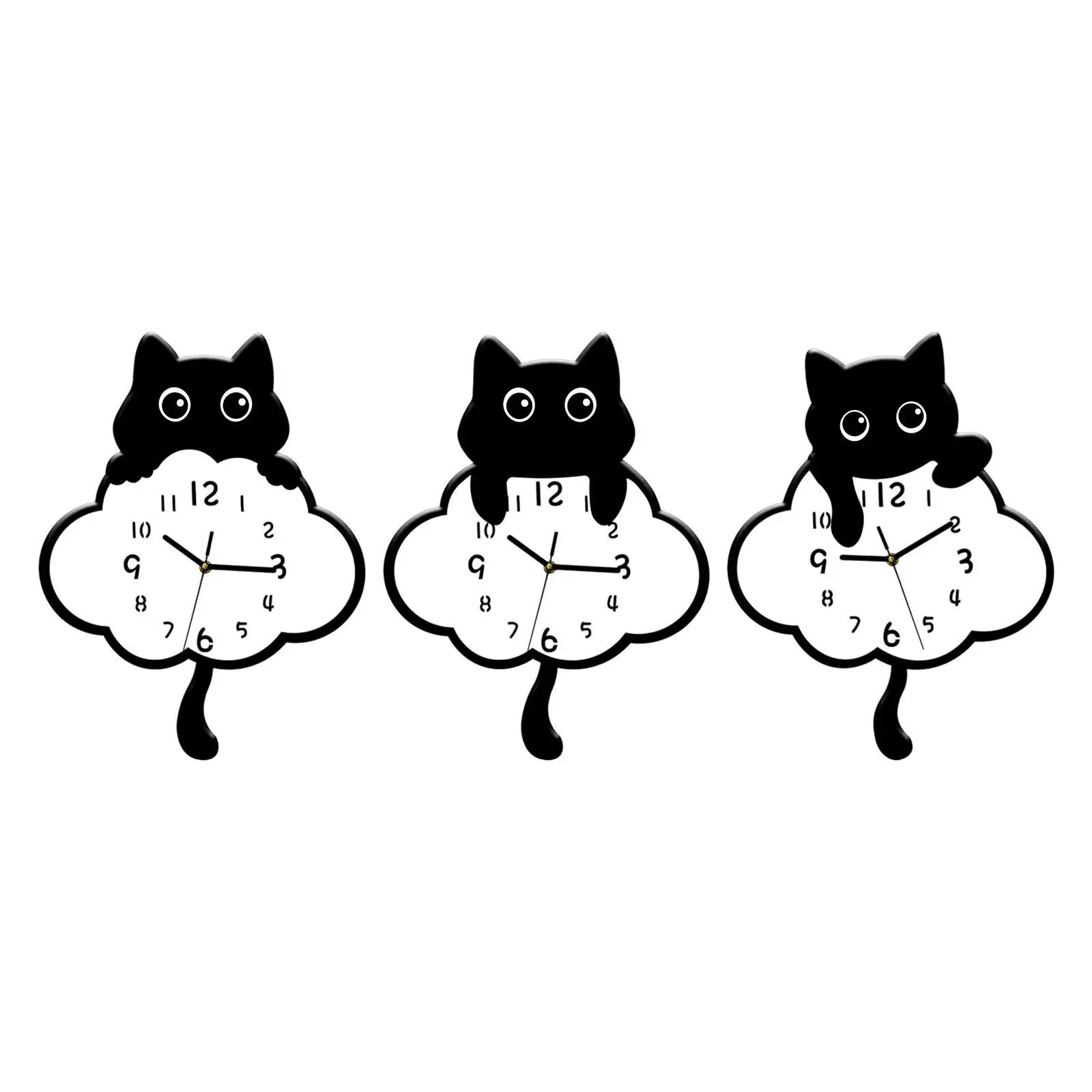 Cat Wall Clock Modern Analog Clock Silent Hanging Clock with Swing Tail Pendulum for Office Housewarming Dining Room Home School
