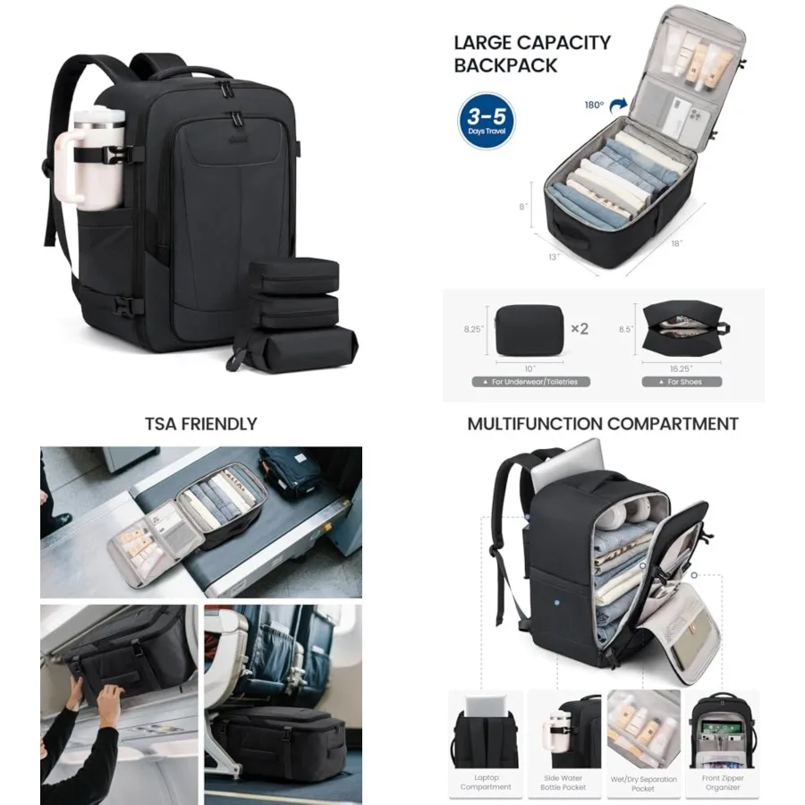 Travel Backpackfor Men, 40L Carry on Backpack Flight Approved with 3 Packing Cubes, Extra Large Personal Item Bag Fit 17.3 inch
