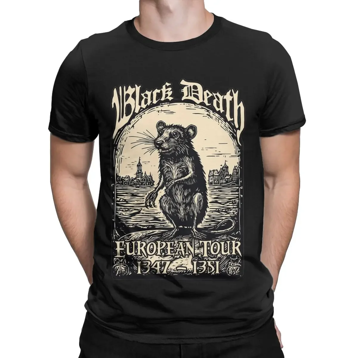 Men's Black Death European Tour 1347-1351 T Shirts 100% Cotton Clothing Funny Round Neck Tee Shirt New Arrival T-Shirts