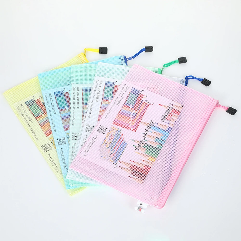 5 pcs Mesh Zipper Bag Waterproof Cross Stitch Mesh Zipper Pouch Zipper Mesh Document Pouch for School Office Supplies