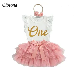 BloRequiBaby Girls My Player Birthday Outfits, Poinbarboteuse en dentelle florale, jupe tutu et bandeau de sauna, 0-18 mois