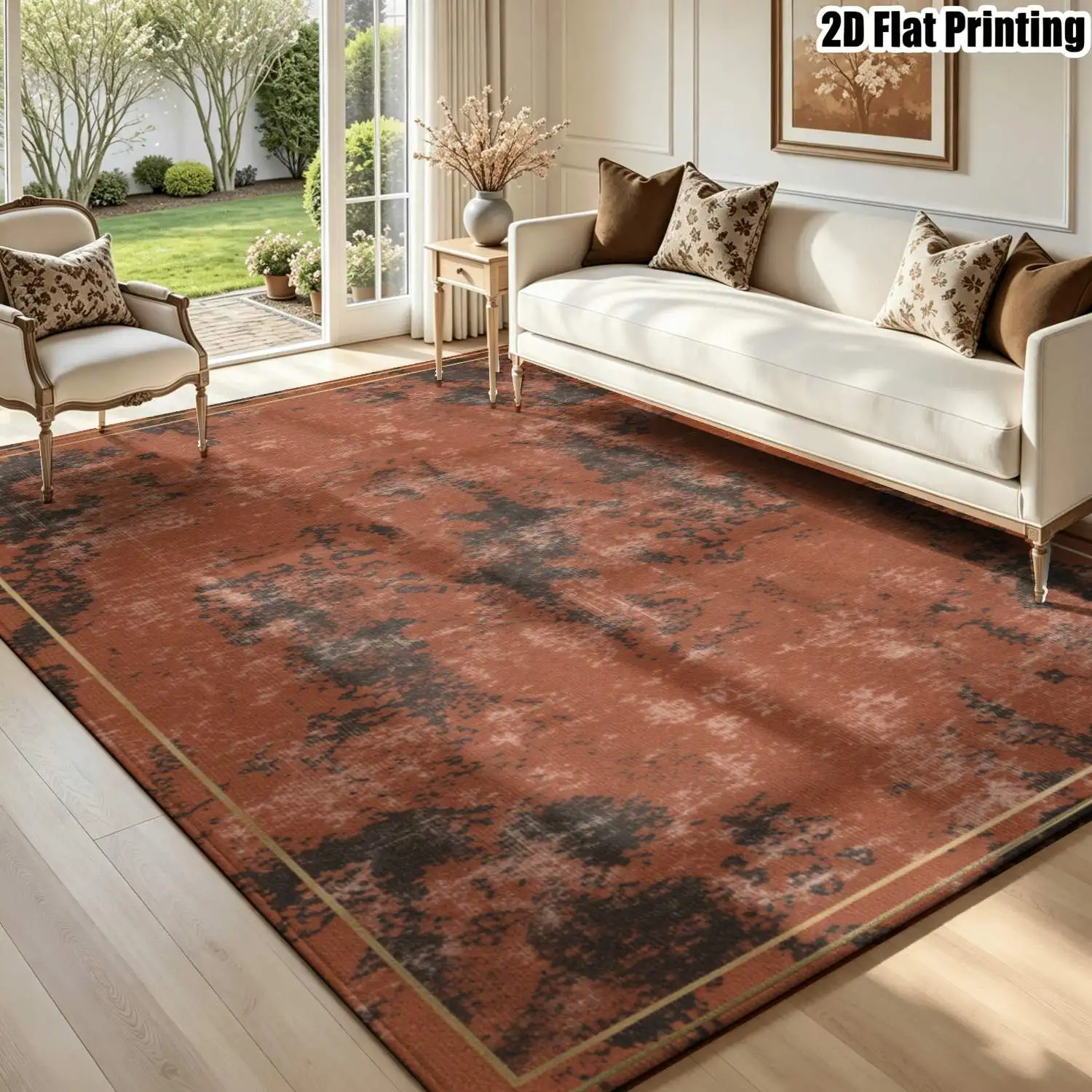 1Pc 2D Printed Retro Red-Brown Abstract Nordic/Instagram-Inspired Modern Minimalist European Geometric Striped Carpet: Home Decor, Multi-Size, Machine Washable, Suitable for Entrance, Dining, Foyer, Living, Bedroom Floor Mats