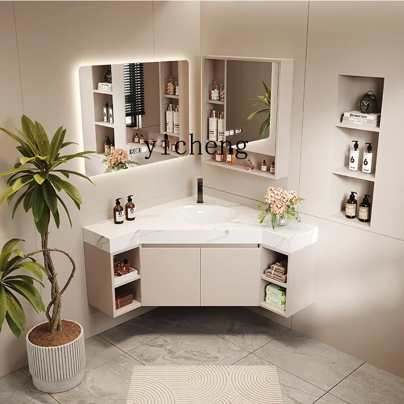 

Smart Bathroom Cabinet Set Triangle Rock Slab Washbasin Cabinet Wall Corner Cabinet