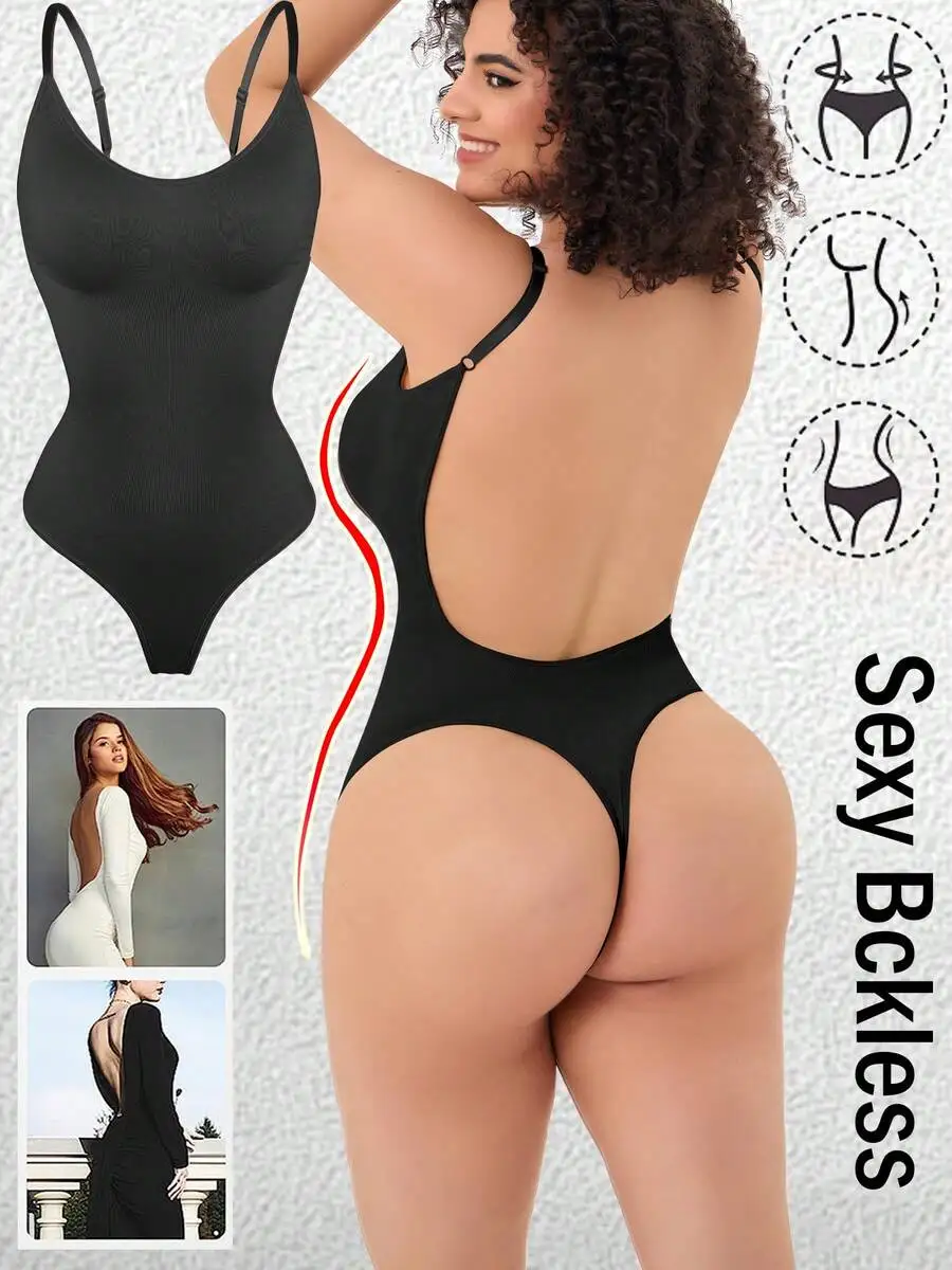 

Women Backless Shapewear Bodysuit Tummy Control Slimming Body Shaper Snatched Waist Thong