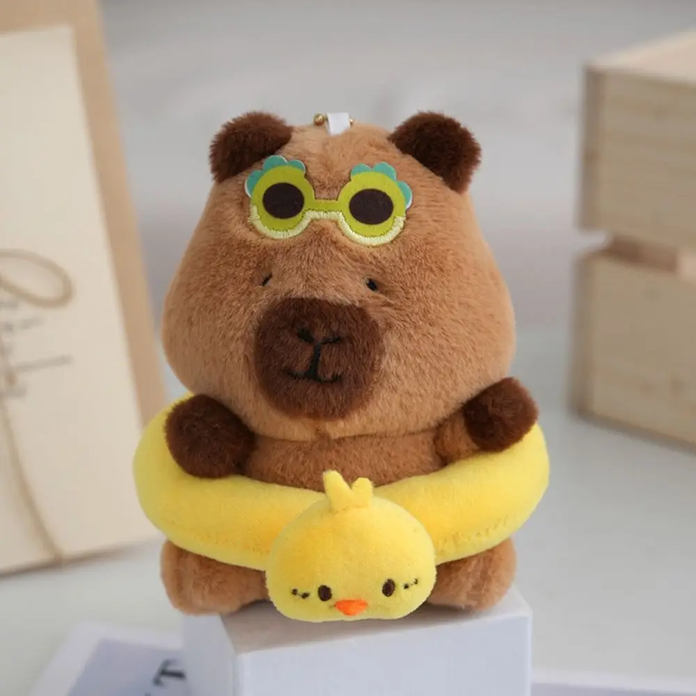 Cute Cartoon Capybara Keychain Creative Swimming Plush Doll Bag Pendant Dress Hawaii Stuffed Toys Gifts