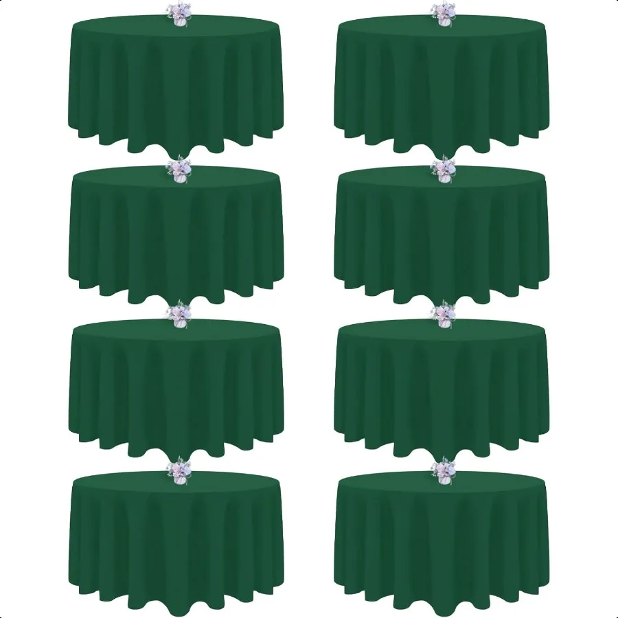 Paquete de 8 manteles redondos de color verde oscuro, mantel redondo verde cazador de 90 pulgadas, tela de poliéster lavable resistente a las arrugas, Clo de mesa