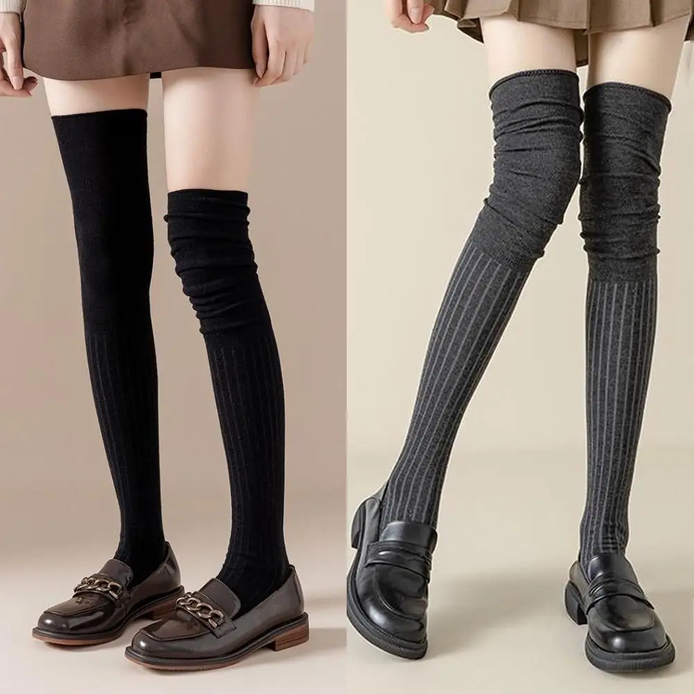 1pairs Women's Knee-length Socks Ladies Thigh-length SocksWarm Knitted Boot Socks Leg Warmers Japan JK Cotton Thigh High Bottoms