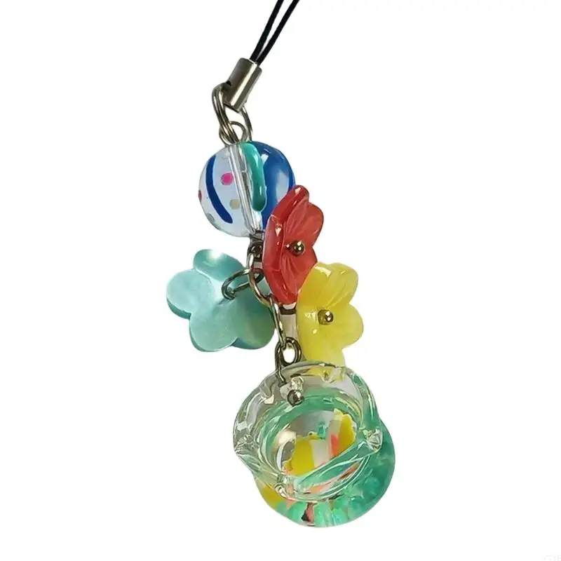 C71E Aquarium Flower Pendant Decorative Keychain Backpack Hanging Ornament for DIY Enthusiasts and Mobile Accessories Lovers