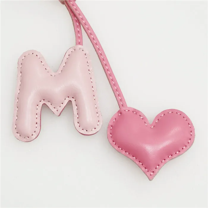 Genuine Leather M Letter with Love Bag Pendant Pure Hand-stitched Women's Bag Pendant Car Pendant Gifts