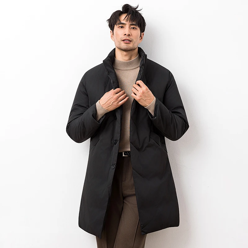 

Мужская удлиненная пуховая куртка белого цвета с наполнителем из перьев, утепленная, в деловом повседневном стиле, ветрозащитная, модная, в городском стиле