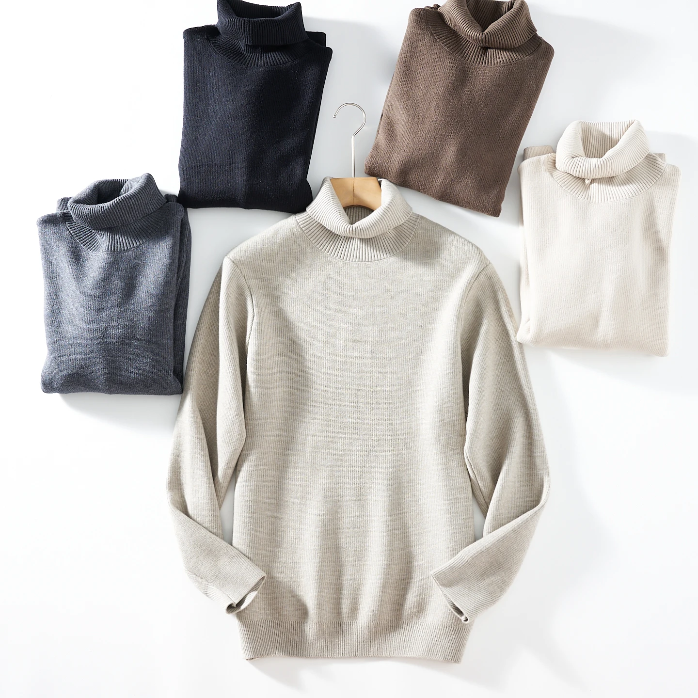 

2025 Autumn Winter New American Retro Solid Color Long Sleeve Turtleneck Sweater Men's Fashion Pullover Loose Casual Knitwear