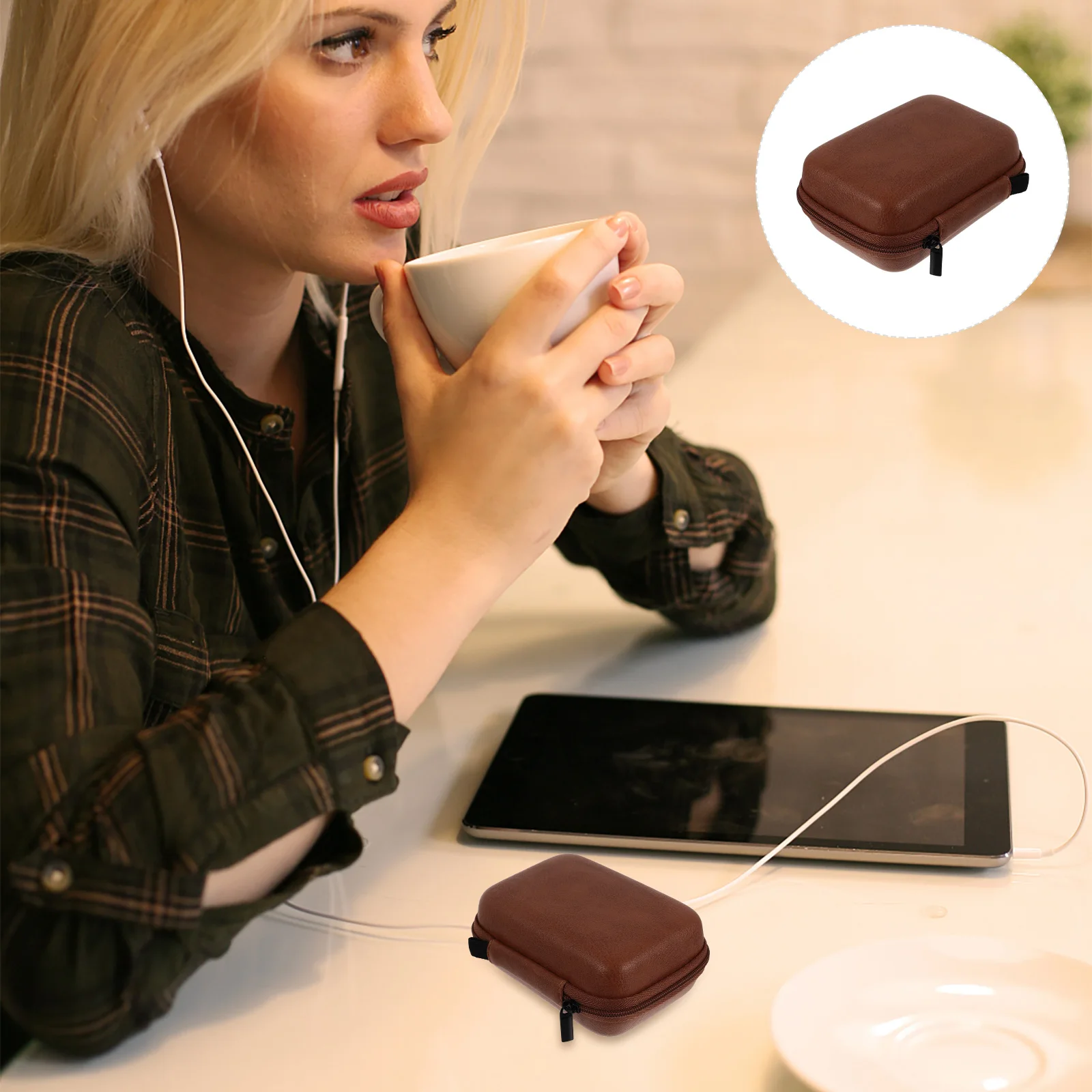 

Waterproof Earphone Bag Durable Pu Storage Bag Portable Power Bank Carry Organizer Headset Pouch Travel Lightweight Small Size
