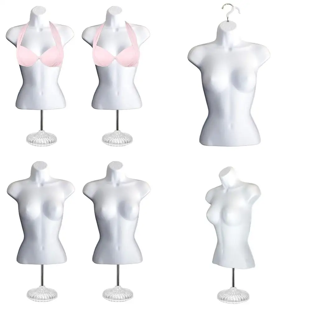 

Medium to Large Size White Female Hollow Back Mannequin Set with Acrylic Stand and Metal Pole for Display