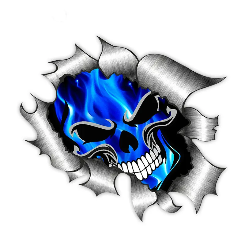 Car Stickers Decor Motorcycle Decals Skull & Electric Blue Flames  Decorative Accessories Creative Waterproof PVC,13cm*13cm