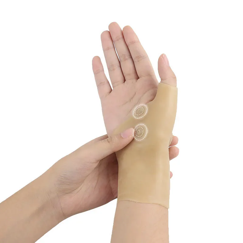 1pc Magnetic Therapy Soft Silicone Wristband Gloves Wrist Sprain Fixed Magnet Glove Cover Beige Unisex Finger Orthosis Protector - view 4