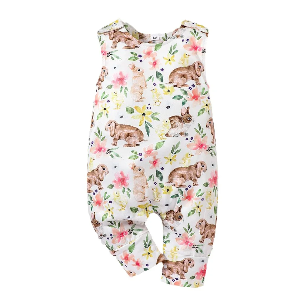 Hey Baby Summer New neonato ragazzi e ragazze Easter Bunny Print tuta intera aperta senza maniche