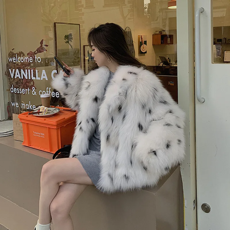 Vestes en fausse fourrure de renard pour femmes 2026, manteau court imprimé, manches longues, épais, chaud, streetwear, élégant, veste en fourrure pour femme, automne hiver