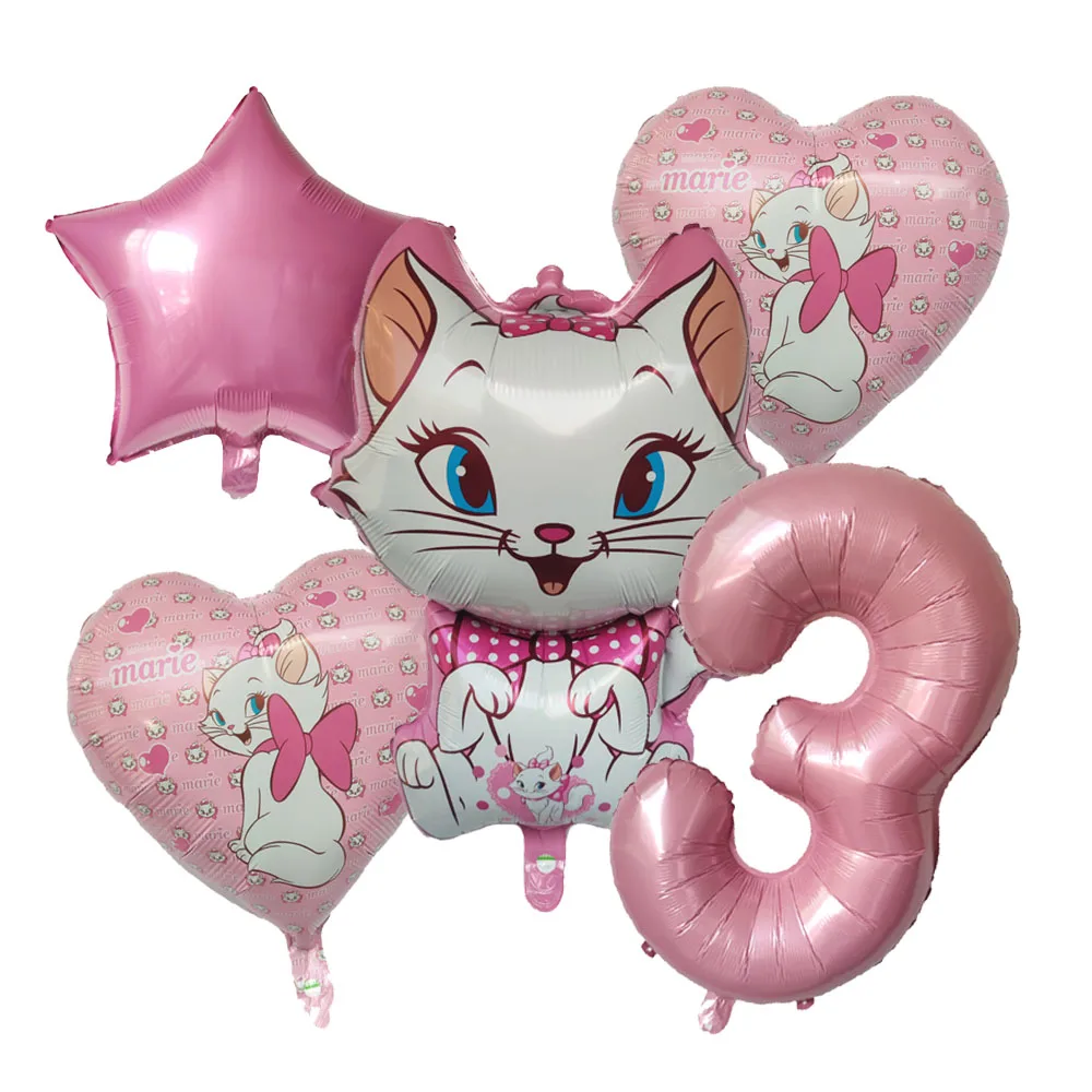 Marie Cat Balloons Rose Pink Girls Birthday Party Balloons Decoration Disney Marie Cat Animal Pet Latex Baloon Baby Shower Decor