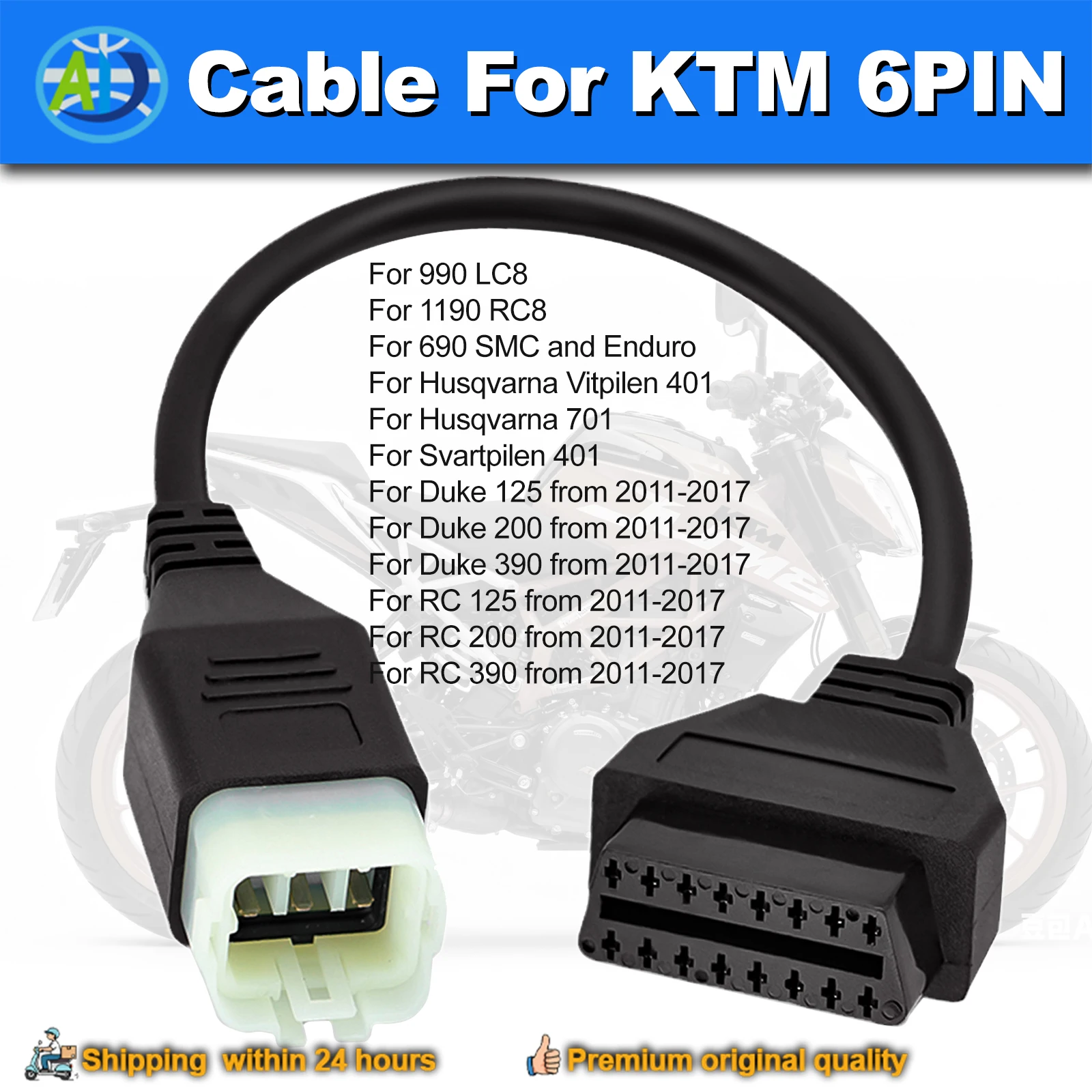 Adaptador de diagnóstico OBD2 para motocicleta KTM, conector OBD, Cable de diagnóstico de 6 pines para Duke 125/200/690/990LC8/1190 RC8/RC125/RC200