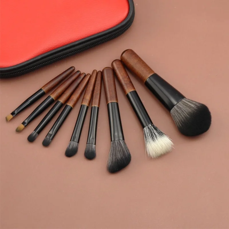 9 PCS Animal Hair Mini Cosmetic Set Portable Wool Stippling Short Rod Eye Shadow Brush Concealer Travel Suit