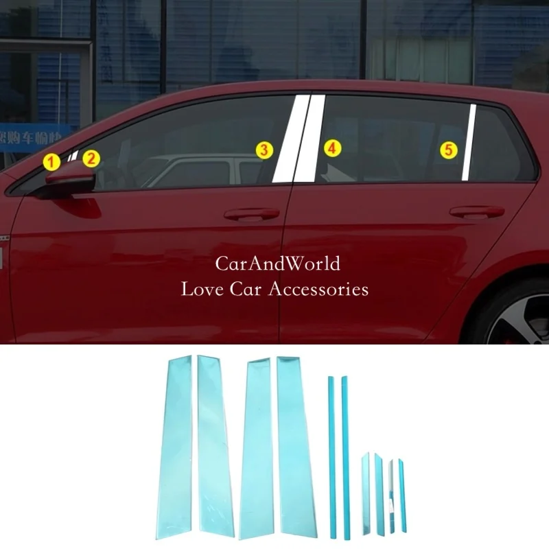 Stainless Steel For Volkswagen VW GOLF 6 7 8 2008-2025 Center Pillar Cover Car Window Trims Middle Column Frame Accessories