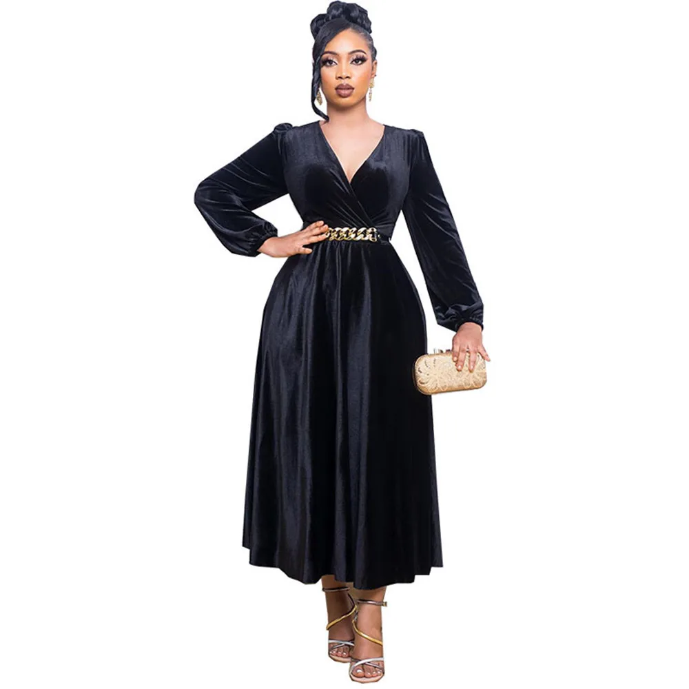 

African Women's Long-sleeved Waistline A-line Dress Fashion Dress 2221#