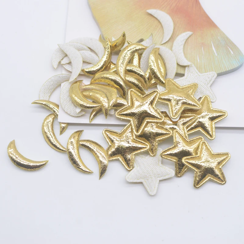 100Pcs 20mm Gold Cloth Padded Star Moon Appliques DIY Crafts Supplies Sewing on Patches Akcesoria Dekoracje ślubne