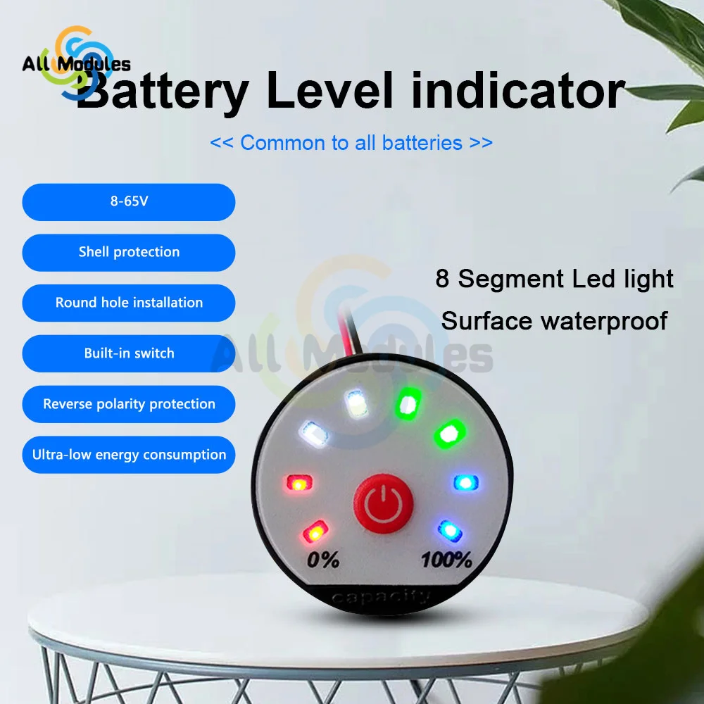 Programmabile 4.2V 7.4V 12V 16.8V 22V 24V 36V LED Indicatore di capacità della batteria al litio Display del livello di potenza Tester