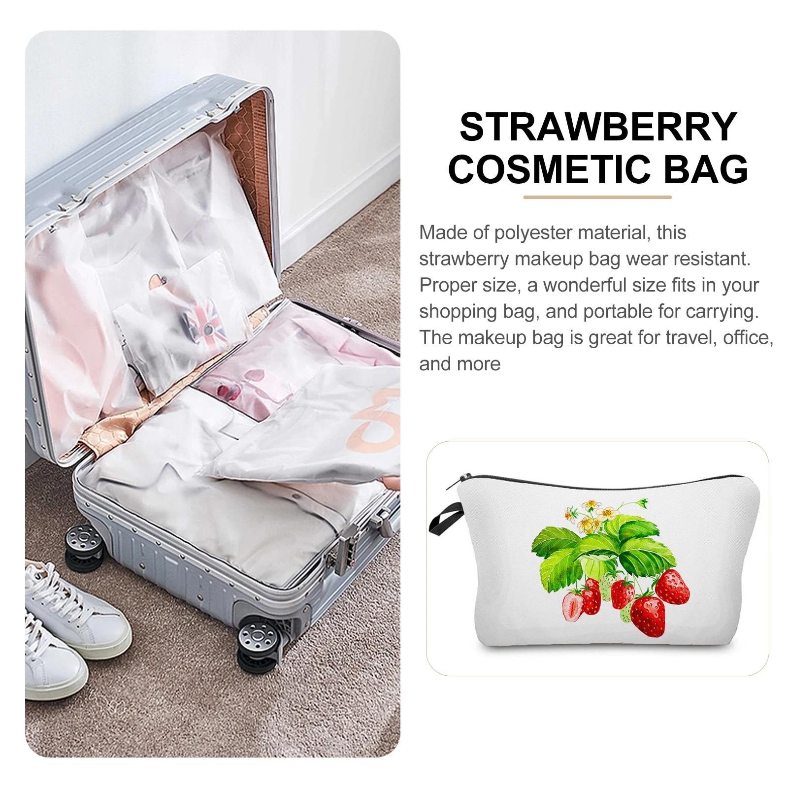

Strawberry Bag Makeup Pouch Zipper Pouches Purse ganization Travel Case Fruit Print Polyester Lightweight Portable