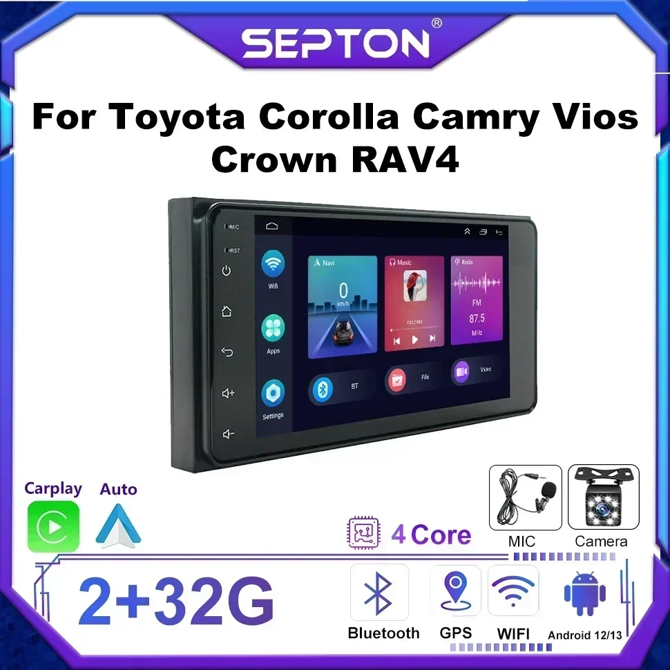 

Автомобильный радиоприемник SEPTON для Toyota Corolla Camry Vios Crown RAV4 2-диновый головной блок Wi-Fi Carplay GPS Мультимедийный видеоплеер BT GPS Стерео