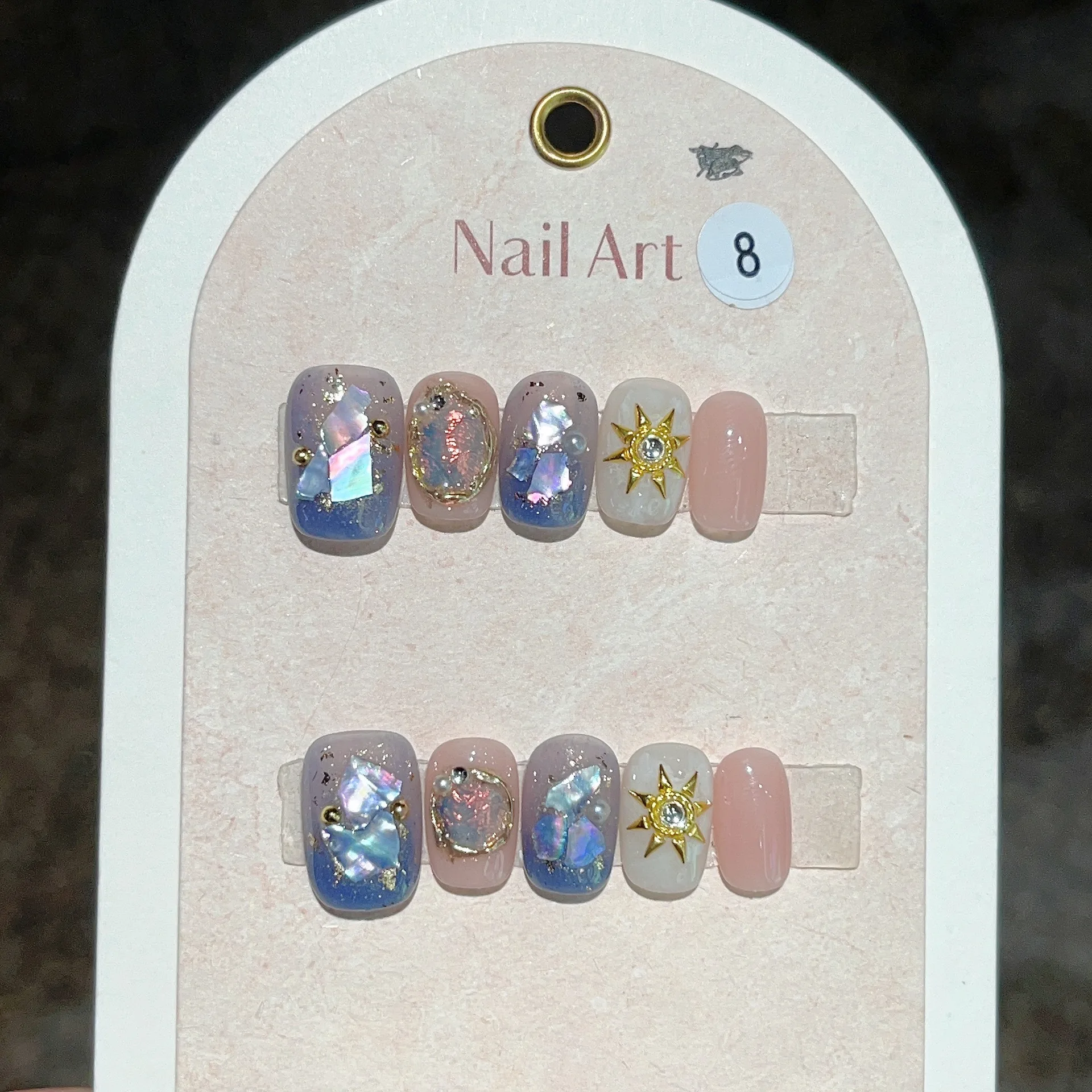 

10 шт., цветные накладные ногти Майяра, короткие французские балетные накладные ногти с жемчужной звездой и стразами, накладные ногти с полным покрытием, типсы для ногтей