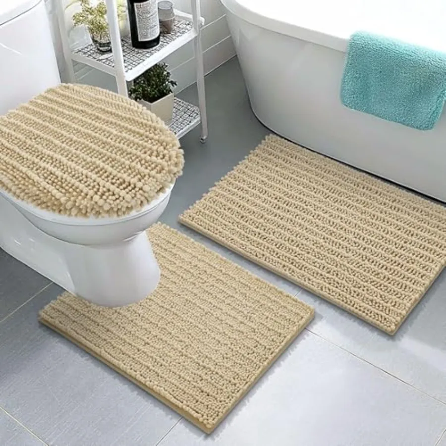 

Роскошные коврики для ванной из шенилла, 3 шт., с чехлом для крышки унитаза, пушистые, мягкие и впитывающие, нескользящие, машинная стирка.
