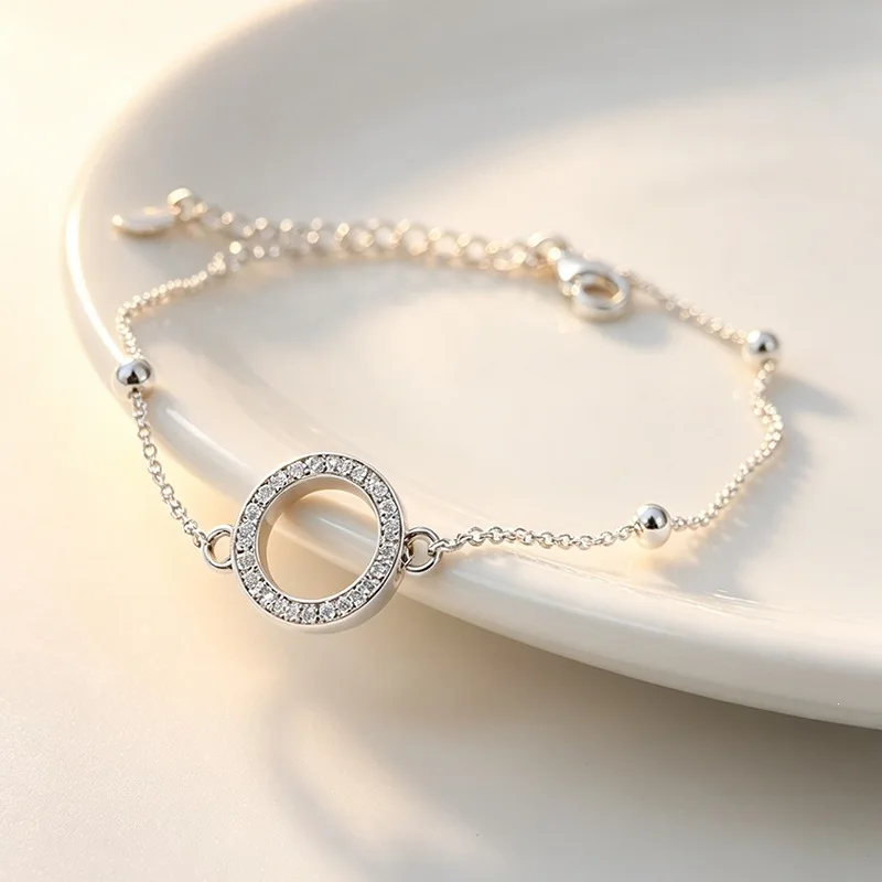 

Micro-Zircon Flashy High-End 925 Sterling Silver Jewelry Personalized Beaded Elegance Simple Bracelets 2122