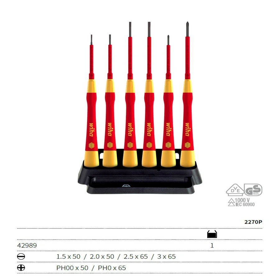 WIHA 42989 Insulated Screwdriver Set PicoFinish Durable Screwdriver Slotted Phillips 6PCS Holder 1Piece Wiha Screwdriver
