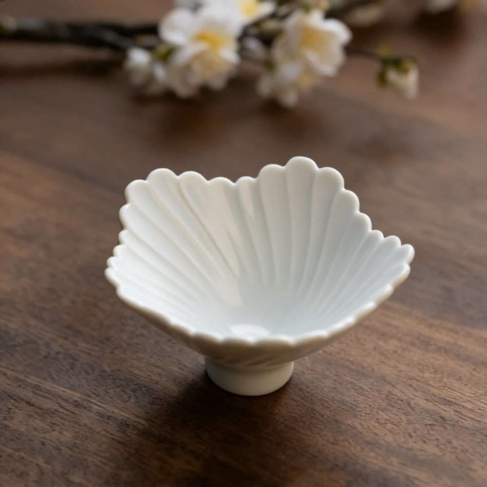 Modern Minimalist Ceramic Bowl with Flower-shaped Opening,household Glazed Underglaze Porcelain Tableware,high Aesthetic Quality