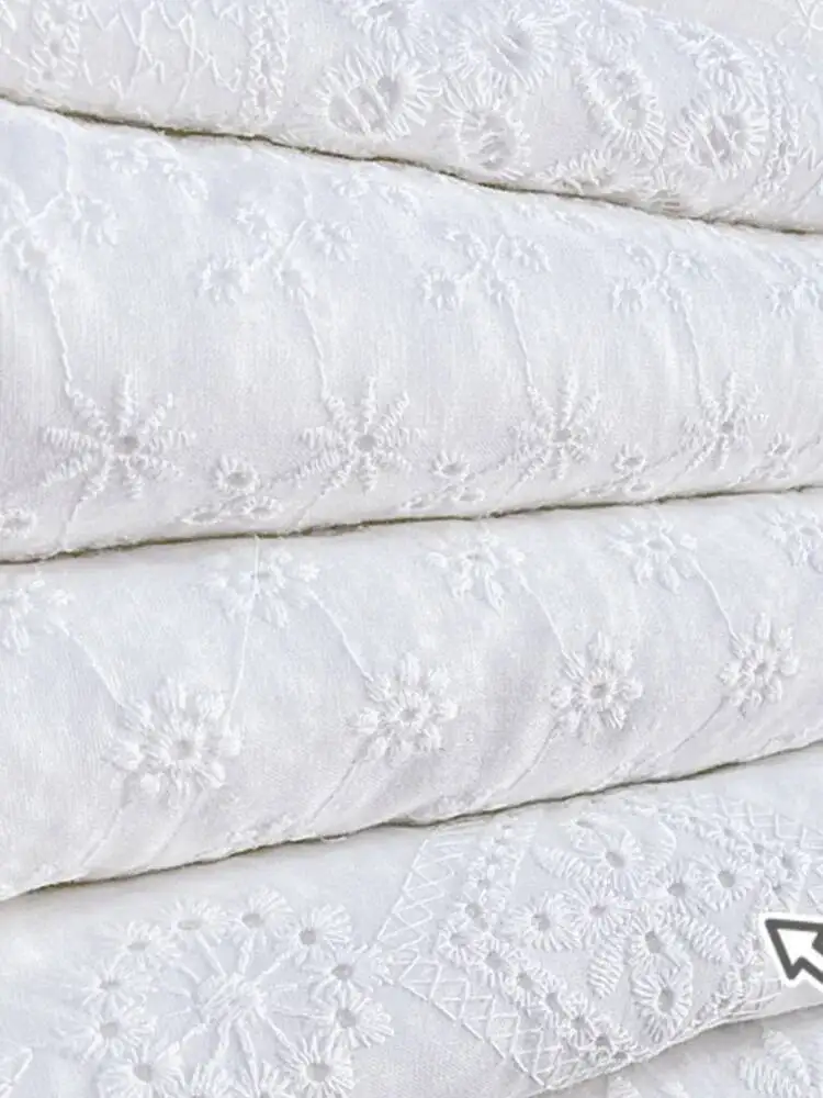 

White Pure Cotton Embroidery Fabric Cotton Hollow Embroidery Cotton Fabric DIY Sewing Dress Skirts Clothes