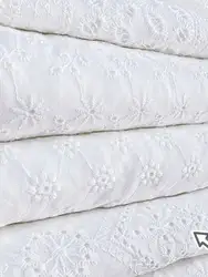 White Pure Cotton Embroidery Fabric Cotton Hollow Embroidery Cotton Fabric DIY Sewing Dress Skirts Clothes
