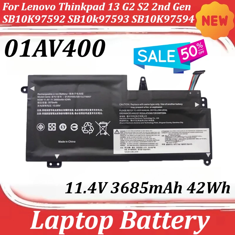 11.4V 3685mAh 42Wh 01AV400 Laptop Battery For Lenovo Thinkpad 13 G2 S2 2nd Gen SB10K97592 SB10k97593 SB10K97594
