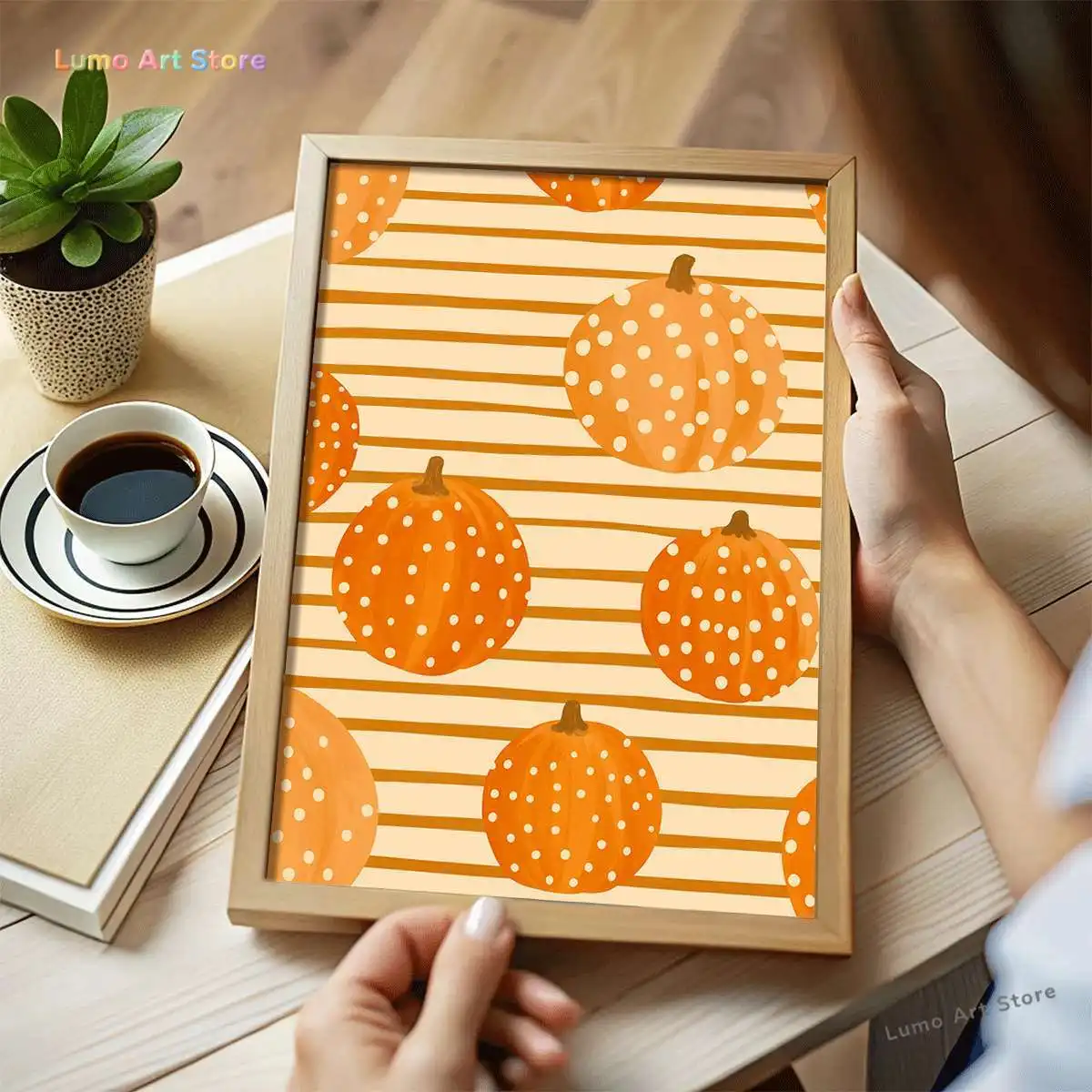 1pc 2D Flat Printed Pumpkin Artwork, Designed in A Retro Style, Perfect for Wall Decoration. This Unframed Canvas Painting Th