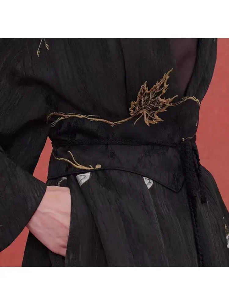 16.5CM X 68CM Vintage Embroidered Wide Women Belt Waist Cover Antique Hanfu Cloth Decorative Dress Chinese Style Ethnic Tree